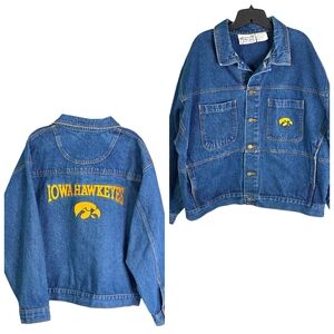 Iowa Hawkeyes Vintage Embroydered Spell Out Chore Style Denim Jean Jacket XL